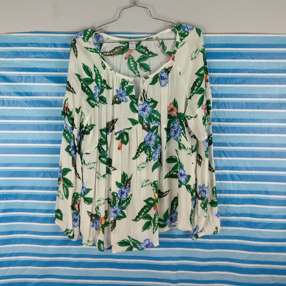 Oversized boho blouse, Breathable Lightweight Summer Blouse, White Green multi
